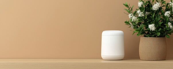 Modern Decor with White Speaker and Green Plant