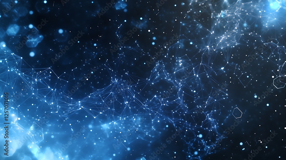 Poster a stunning blue abstract background with hexagonal shapes and sparkling lights