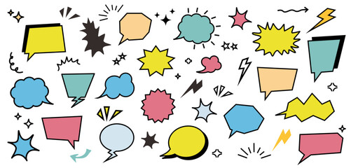 Speech bubble template set. comic, cartoon, ballon, frame, chart vector illustration. colorful design 	
