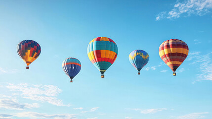 Fototapeta premium Colorful Hot Air Balloons In A Sunny Blue Sky