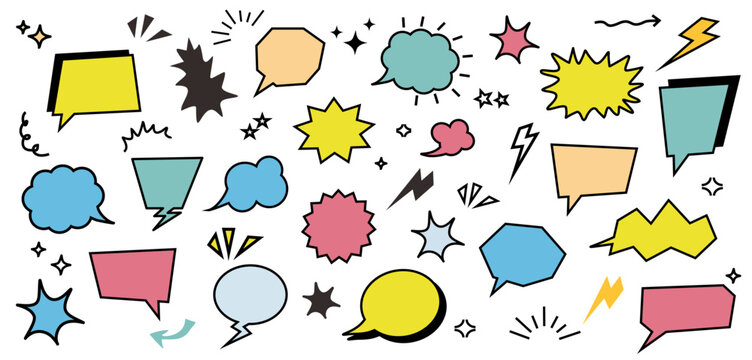 Speech bubble template set. comic, cartoon, ballon, frame, chart vector illustration. colorful design 	
