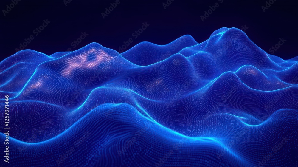 Poster 3d blue wave pattern dynamic abstract art background glowing lines