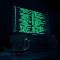Computer coding screen. a programmer's monitor showing glowing code on a dark background.