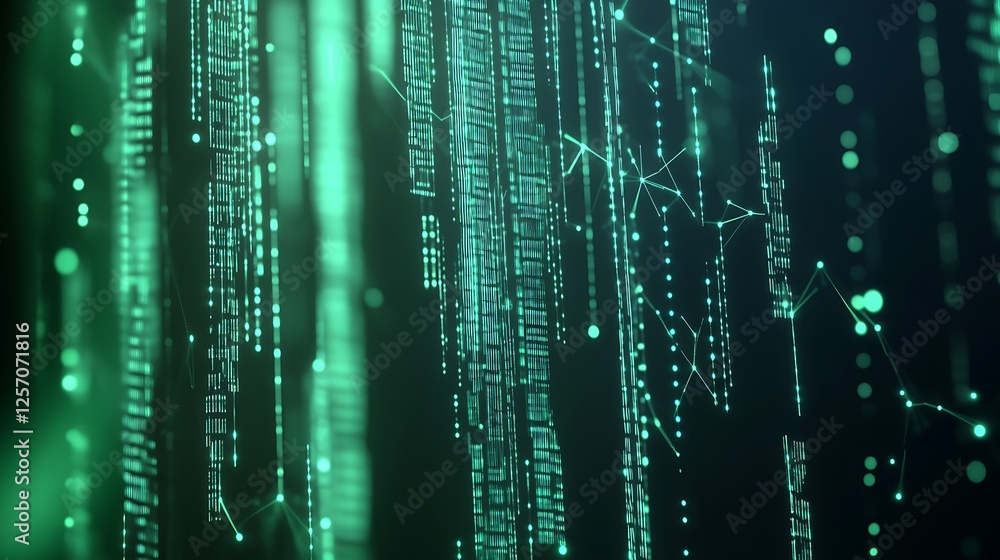 Aufkleber a futuristic green digital background with streams of data and light