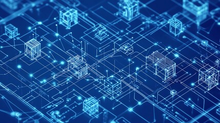 Blueprintstyle design depicting the architecture of a scalable supply chain system including nodes for procurement and distribution