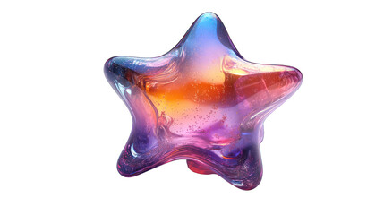 black purple and golden star fluid holographic Iridescent 3d render icon isolated on white background