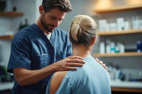 Chiropractor Adjusting Patient's Back in Minimalistic Office Setting