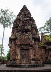 Banteay Srei, the Citadel of Women, a red sandstone Hindu temple in Angkor, Cambodia