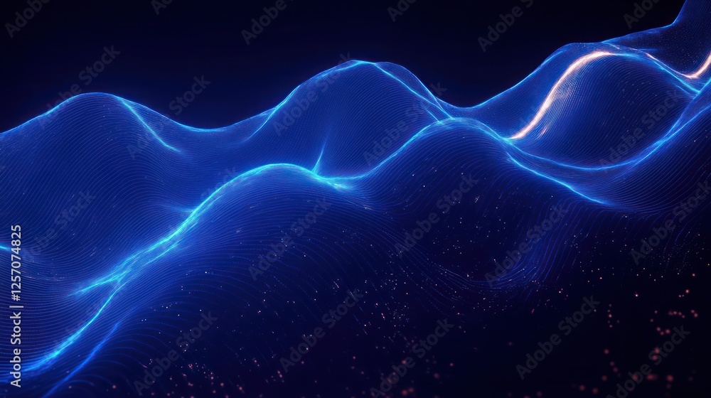 Poster neon blue wave patterns in futuristic cyberpunk style abstract background