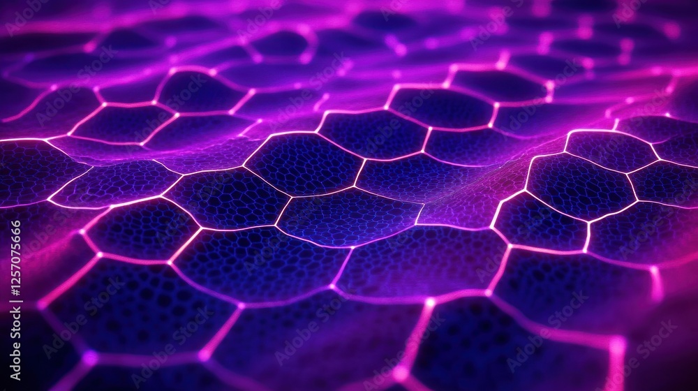 Poster futuristic hexagonal pattern with neon lights in cyberpunk style