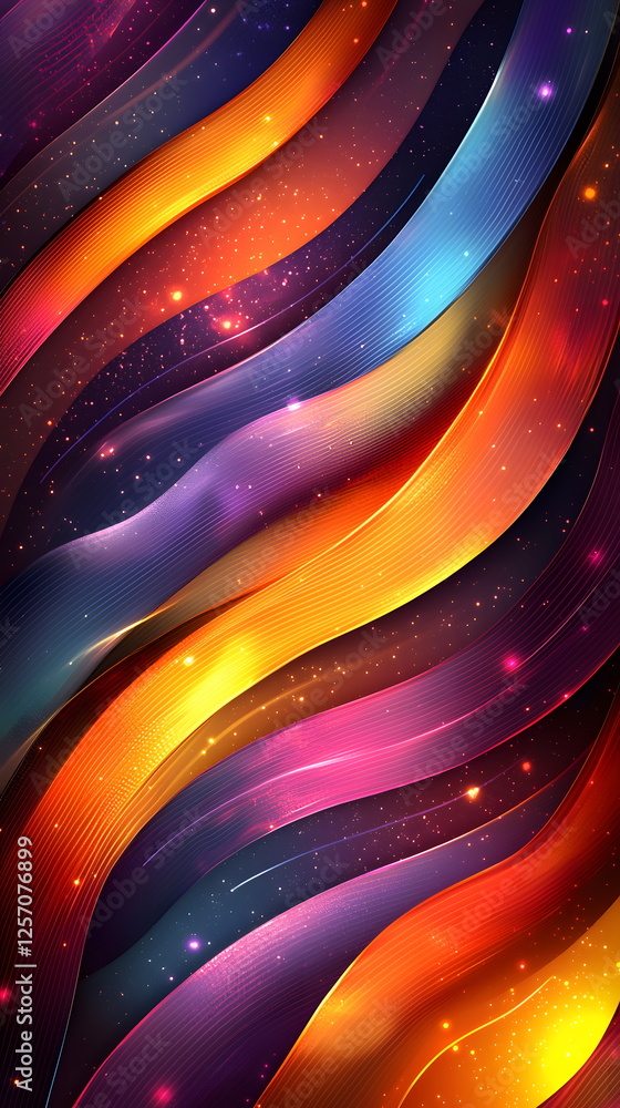 Poster colorful waves of light with vibrant gradients and sparkles in a cosmic background design