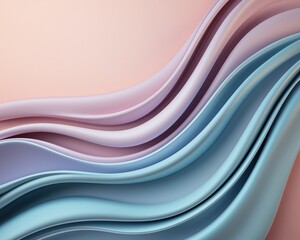 Obraz premium Light and airy 3D abstract waves with a flowing motion, blending soft blue and violet hues with a calming, peach-toned backdrop