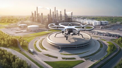 Drone Inspection Over Oil Refinery