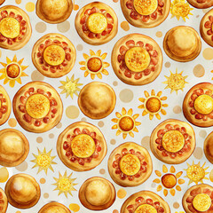 Seamless Maslenitsa pattern with sunflowers and pancakes