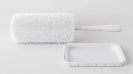 Obraz premium White cleaning brush and tray on white background