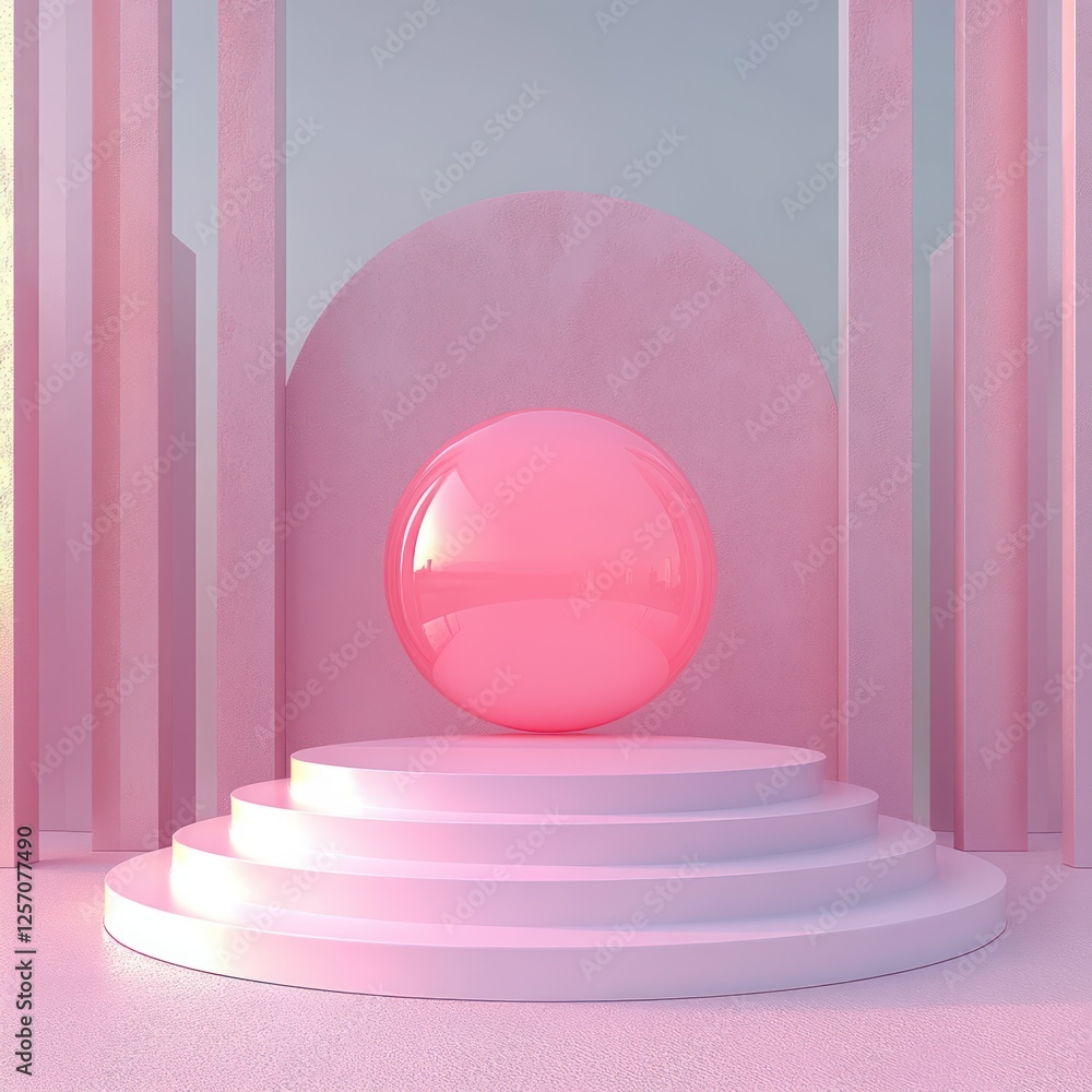 Poster minimalist abstract design with translucent pink circle in serene environment