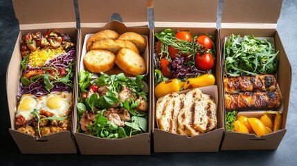 Fresh and sustainable food options are neatly packed in a professional modern delivery box