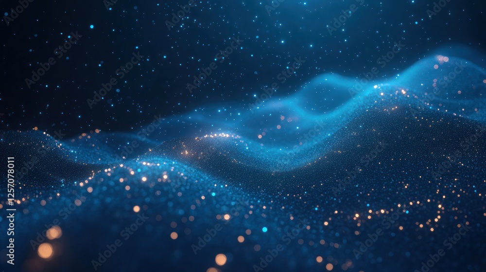 Poster abstract blue wave particles digital landscape cyberpunk art 3d rendering data visualization