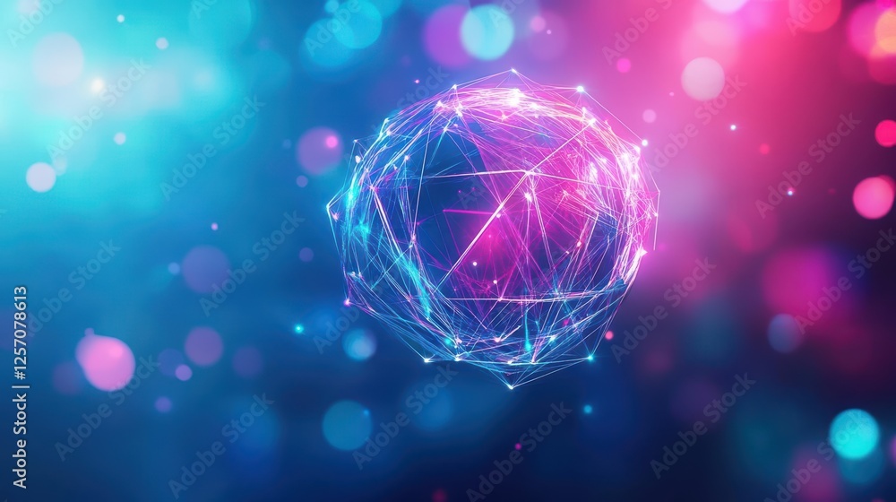 Poster Sphere with lines and dots on a blue background representing network or digital connectivity