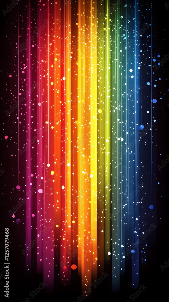 Aufkleber colorful abstract background with vertical stripes and glowing particles in a dark setting