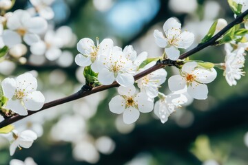 Obraz premium Delicate White Blossom on Branch Against Soft Blurred Background