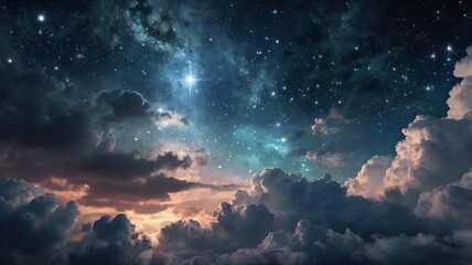 Fototapeta premium Celestial Dreamscape With Glowing Stars And Clouds At Sunset