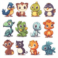 Adorable Cartoon Animals Set Cute Birds Mammals Reptiles Fantasy Creatures Illustrations