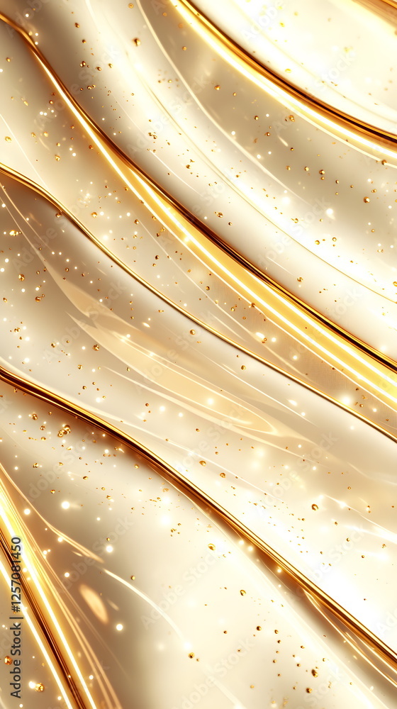 Aufkleber golden fabric flowing with elegant waves and sparkling light reflections creating a luxurious feel.