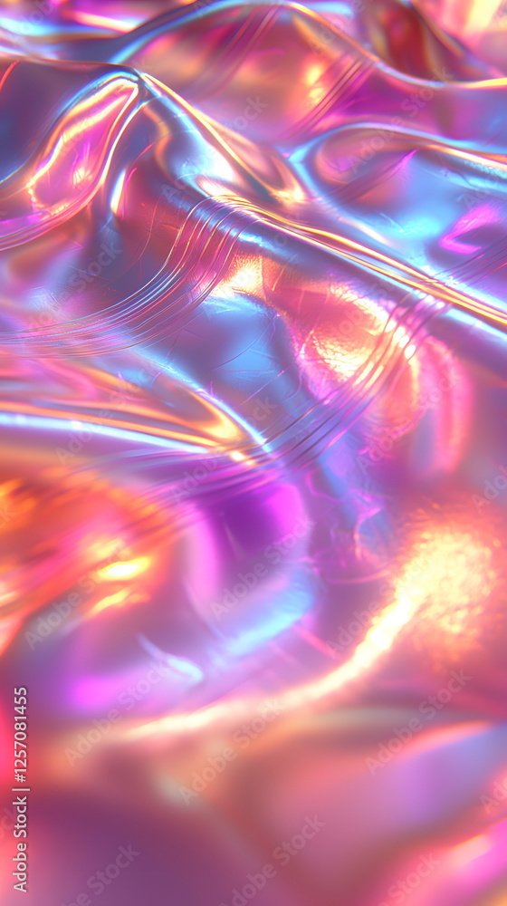 Poster colorful iridescent surface with shiny reflections and smooth contours creating a futuristic vibe.