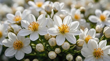 Obraz premium Closeup Of Blooming White Flowers With Yellow Centers