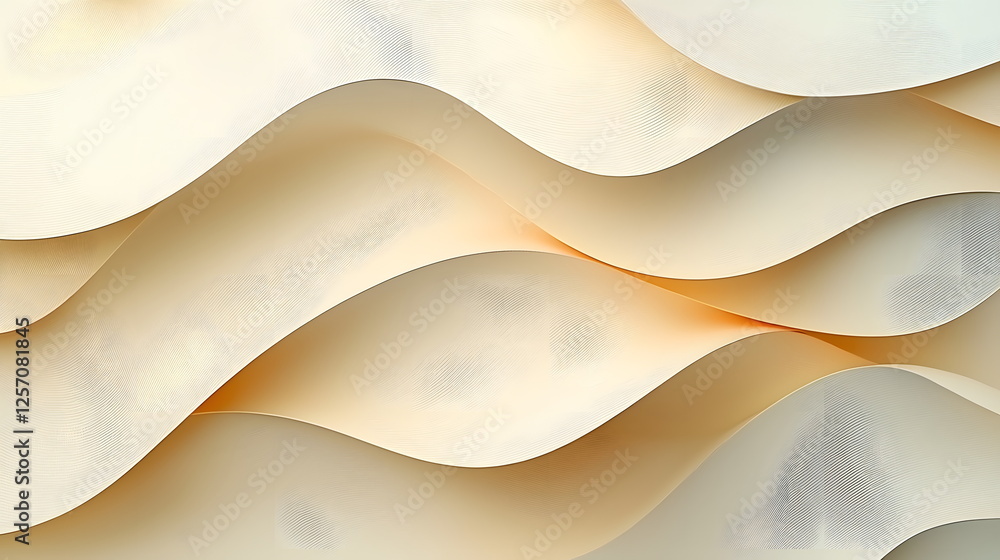 Poster curvy waves of textured paper in soft beige tones with gentle gradients and shadow effects.