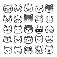 Adorable Cartoon Animal Faces Cats Dogs and More Cute Pet Icons Hand Drawn Illustration