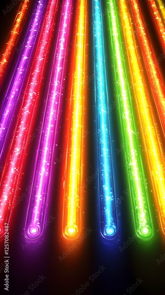 Poster bright neon lines glowing with colorful light against a dark background creating a vibrant atmospher