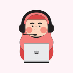 Cartoon Illustration of a Woman Customer Service in Hijab