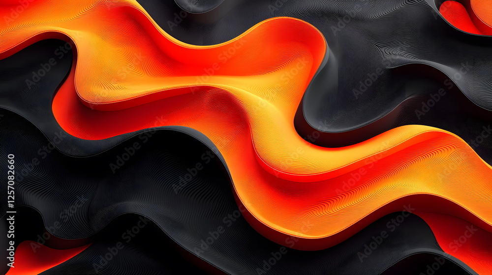 Aufkleber flowing orange and black abstract design with smooth curves and dynamic shapes in a modern artistic 