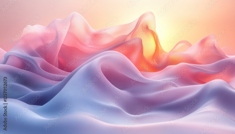 Aufkleber abstract pastel wave lines illuminated by soft light with smooth gradients and ethereal atmosphere