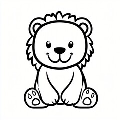Obraz premium Adorable Cartoon Lion Cub Illustration Cute Sitting Baby Lion Black and White Line Art