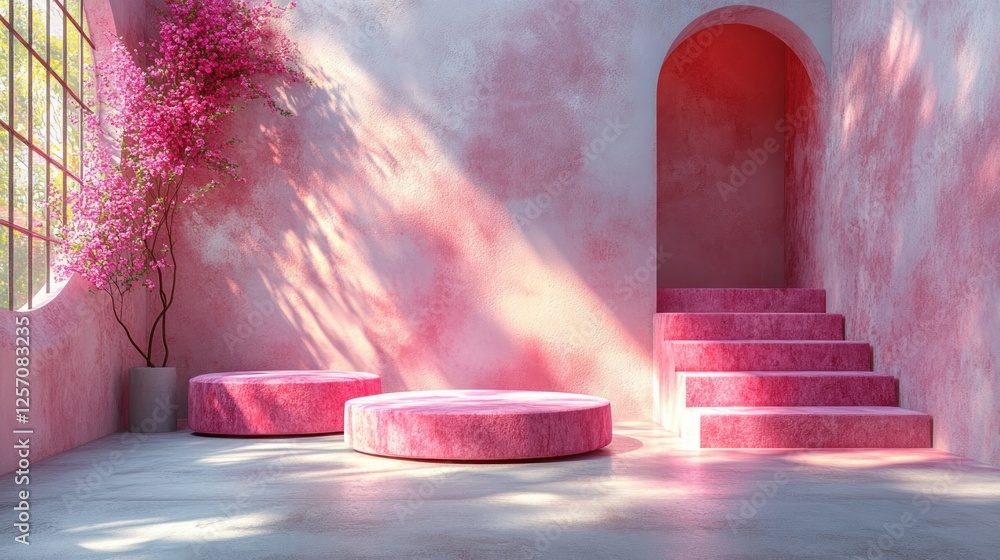 Aufkleber modern abstract pink platforms for product display minimalist composition with soft shadows and smoo