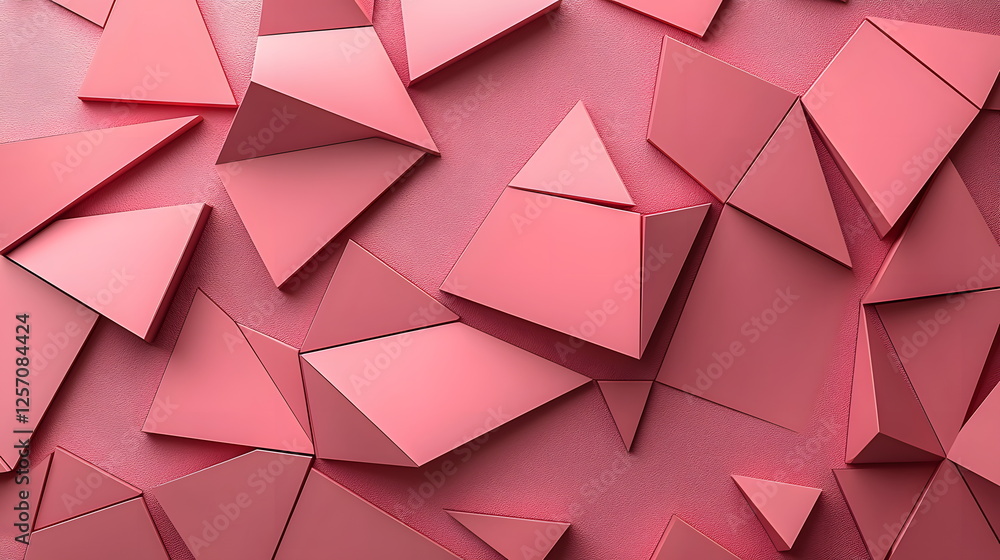 Poster abstract geometric shapes arranged in a vibrant pink color palette creating a modern artistic backgr