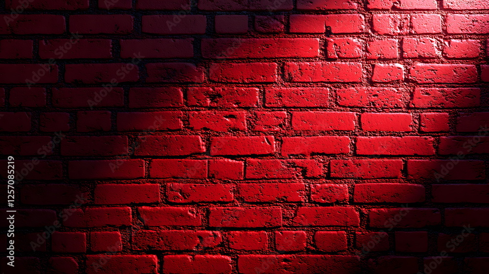 Aufkleber red brick wall illuminated by dramatic lighting with textured surface and deep shadows creating a st