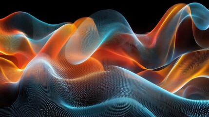 Abstract orange and blue glowing wave particles.