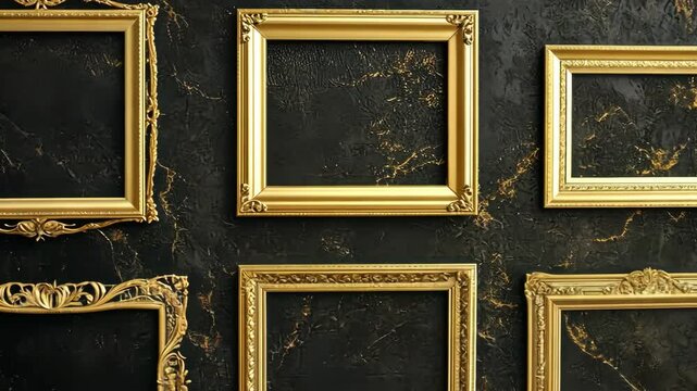Elegant gold frames on textured wall: a glimpse into art and design display