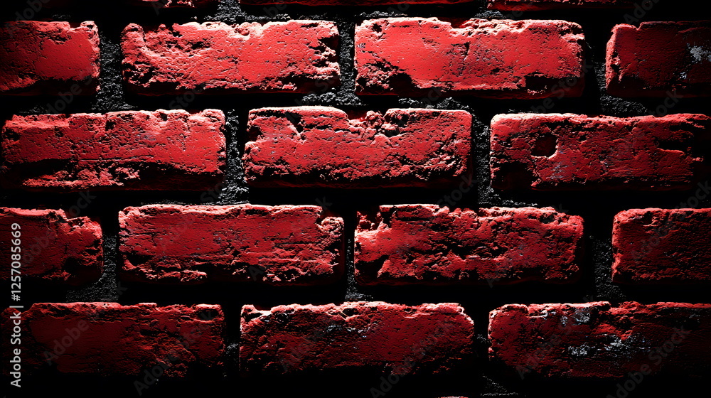 Poster red brick wall texture with shadows highlighting the surface details and uneven patterns in the bric
