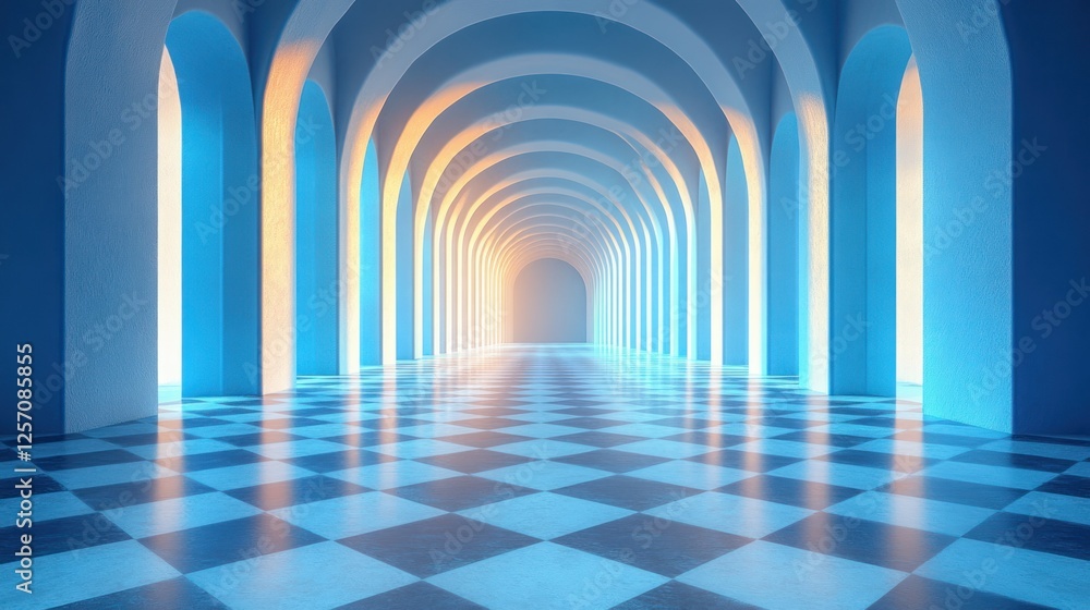 Poster minimalistic blue striped background with soft lighting for product display