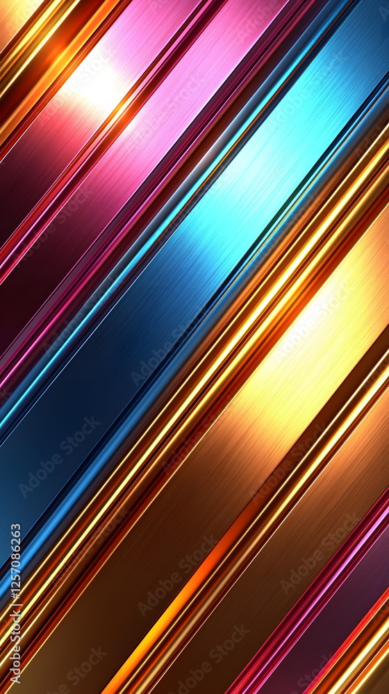Poster colorful metallic stripes reflecting light with a vibrant gradient and diagonal pattern ideal for ba