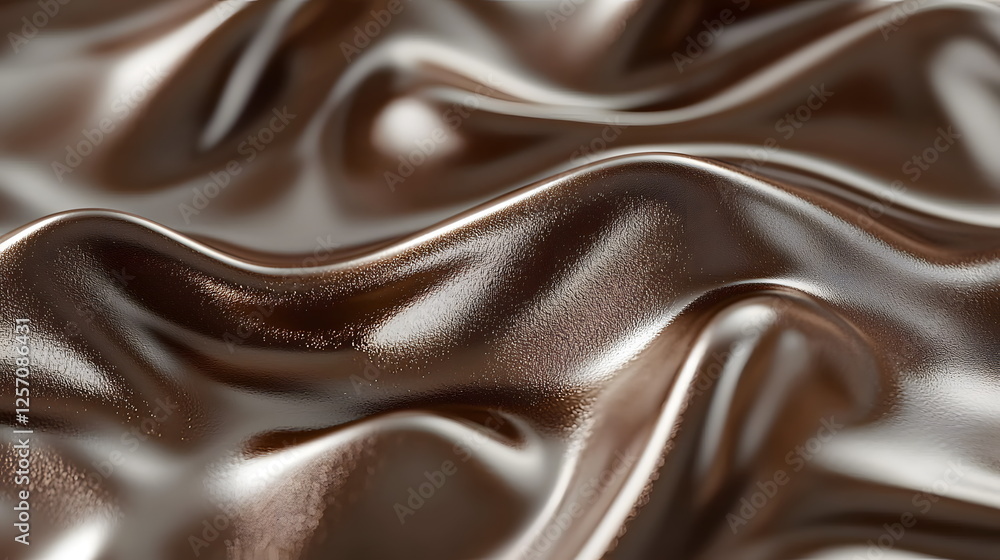 Aufkleber glossy brown fabric with flowing waves creating an elegant texture and sheen under soft lighting.