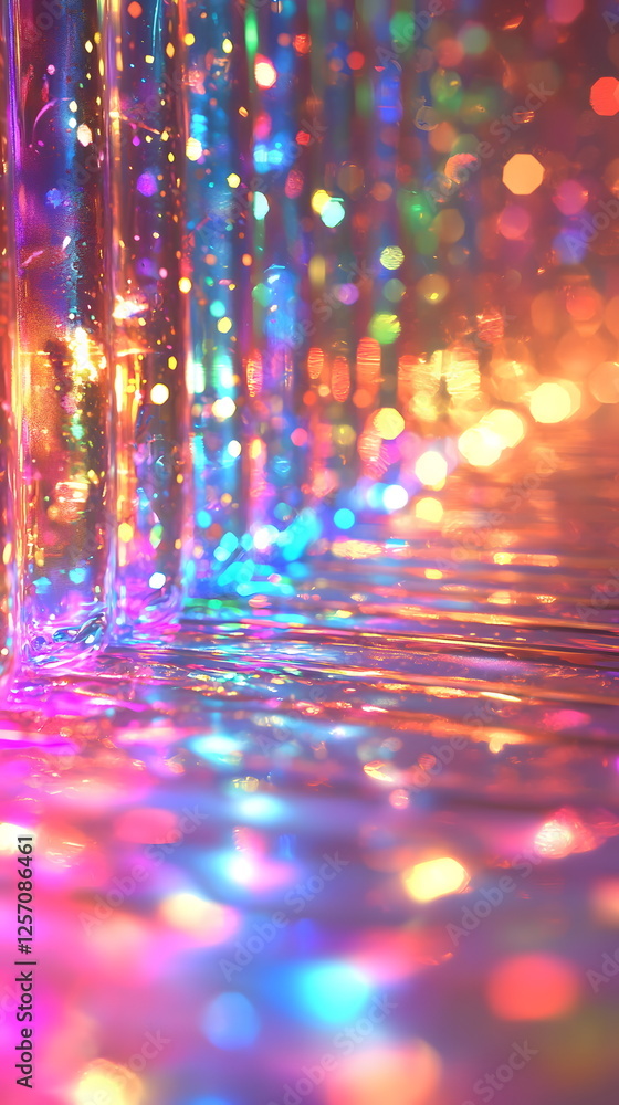 Poster colorful light reflections shimmering through transparent surfaces creating a vibrant background of 