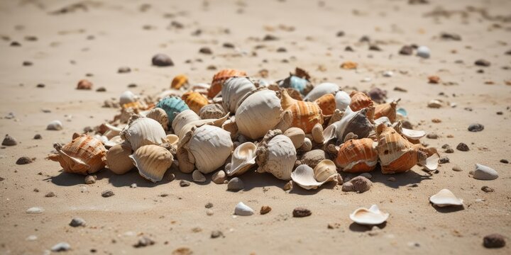 Hexaplex nigritus shells in a sandy substrate on the ocean floor , marine life, hexaplex nigritus, shells