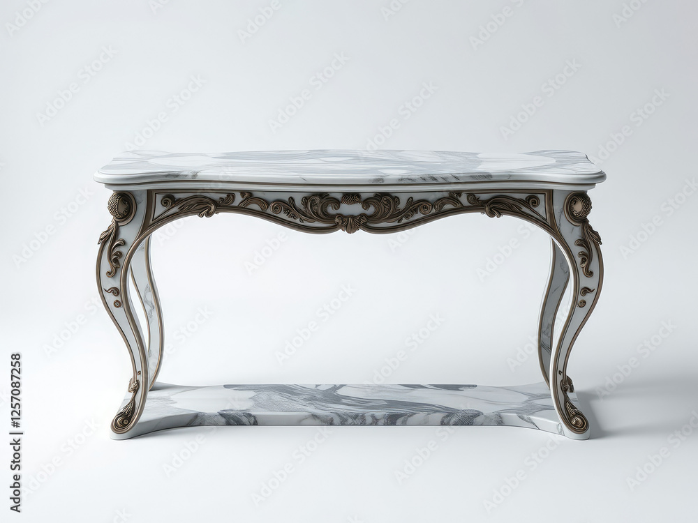Poster high resolution image of polished onyx marble console table with decorative elements, console tables