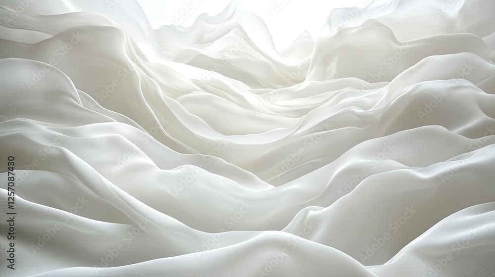 Poster soft white fabric waves create a serene atmosphere in a minimalistic setting with gentle lighting